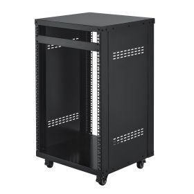 16U AV Rack, 200 lbs Max Capacity, Home Recording Studio Rack with Lockable Caster Wheels, Open Frame Server Cabinet, Special Vent Design