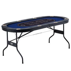8 Player Foldable Poker Table, Blackjack Texas Holdem Poker Table with Padded Rails and Stainless Steel Cup Holders