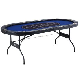 10 Player Foldable Poker Table, Blackjack Texas Holdem Poker Table with Padded Rails and Stainless Steel Cup Holders