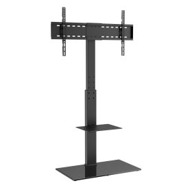 TV Stand Mount, Swivel Tall TV Stand for 32 to 85 inch TVs, Height Adjustable Portable Floor TV Stand with Tempered Glass Base for Bedroom