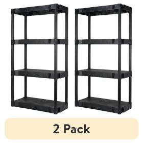(2 pack) Black Plastic 4-Tier Shelving Unit, 280 lb Capacity, 56.2x30x13.8 Inches